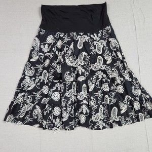 Surrale A-line Skirt Womens Medium Black White Paisley High Waist Lined